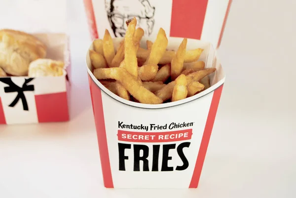 Side French Fries Bucket Kentucky Fried Chicken Background — Stock fotografie