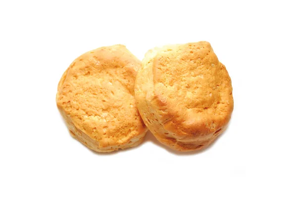 Dvě Čerstvé Pečené Sušenky Izolovaných Bílém — Stock fotografie