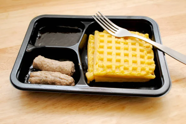 Two Square Waffles Served Sausage Links — Stock Photo, Image
