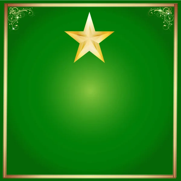 Christmas Green Gold Frame Gold Star — Stock Vector