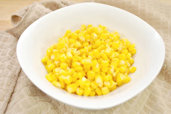 Side Dish Sweet Yellow Corn White Bowl — Stock Photo, Image