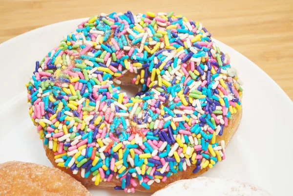 Donut Covered Colorful Candy Sprinkles — Stock Photo, Image