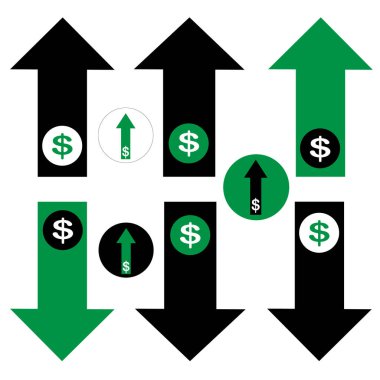 Artan Oklar Maliyet Vektörleri- Siyah Beyaz ve Yeşil