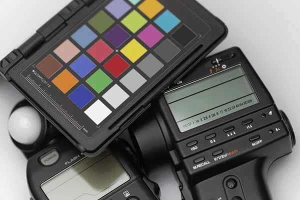 Spot metre, flash metre ve test hedef. profesyonel fotoğrafçılar ve sineması için Araçlar
