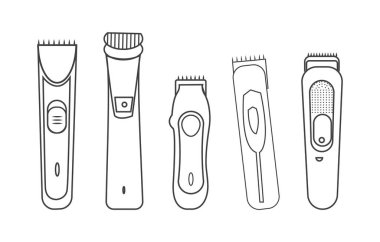 Saç kesme makinesi, hat vektör görüntüsünü izole etti. Saç kırpıcı lineer simgesi. Elektrikli saç kesme makinesi. Saç kesme makinesi. Profesyonel erkek saç stili. İnce çizgili çizim. Contour sembolü. Vektör izo