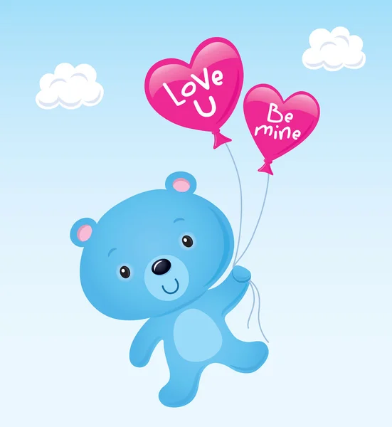 Şirin mavi ayı ile kalp balonlar yüzer