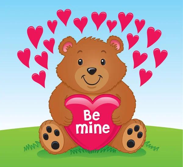 Valentine 's Day Bear Holding A Heart — стоковый вектор