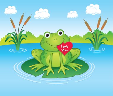 lily pad üzerinde oturan kalp ile Sevgililer kurbağa