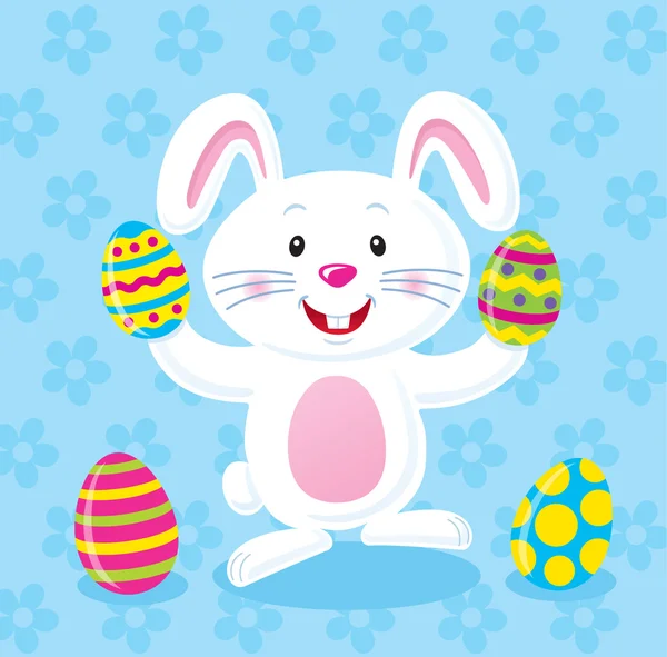 White Bunny Holding Easter Eggs — Stock Photo, Image