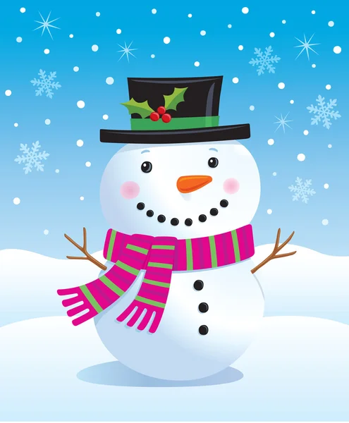 Cute Snowman Wearing a Top Hat and Scarf — Stock Photo, Image