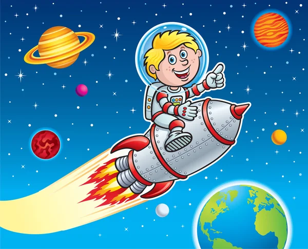 Rocket Kid Blasting Through Space — Stock Photo, Image