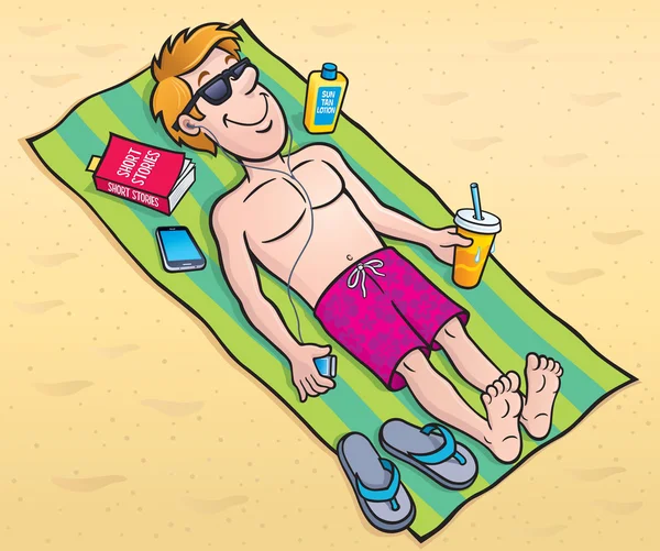 genç adam, plaj bronzlaşma döşeme