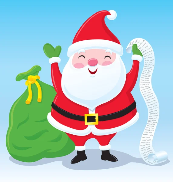 Санта-Клаус со списком и сумкой подарков — стоковое фото
