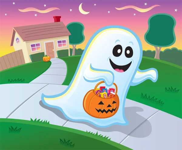 Ghost trick eller behandling i ett kvarter på halloween — Stockfoto