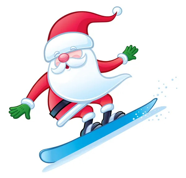 Personagem Estilizado Papai Noel Snowboard Neve Fundo Branco — Fotografia de Stock