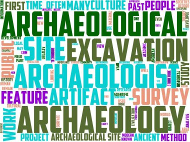 Arkeoloji tipografisi, kelime bulutu, kelime sanatı, tarihi, taş, turizm, seyahat, eski