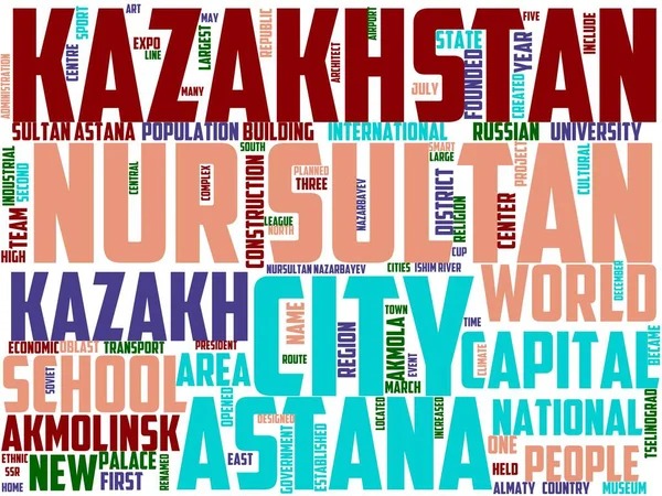 Astana Tipografia Wordcloud Wordart Astana Kazakhstan Architettura Città Edificio — Foto Stock