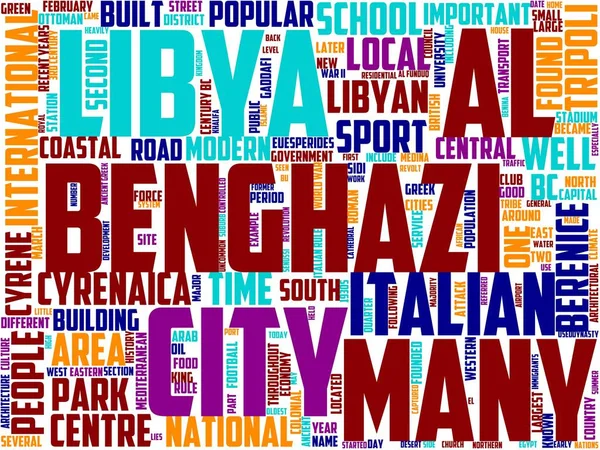 Bingazi Tipografisi Kelime Bulutu Kelime Sanatı Libya Turizm Seyahat Bingazi — Stok fotoğraf