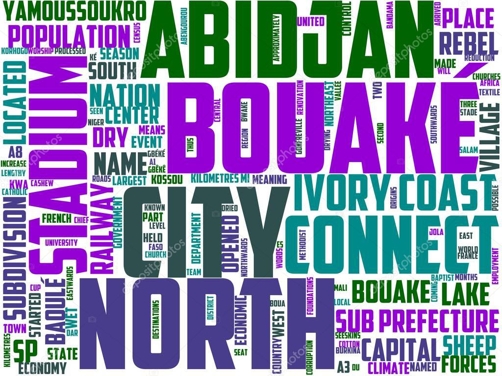 bouake typography, wordcloud, wordart, bouake, travel, city, background, africa