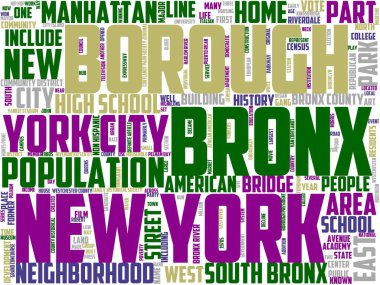 Bronx tipografisi, kelime bulutu, kelime sanatı, şehir, Bronx, ABD, New York