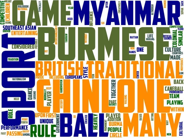Chinlone Tipografisi Kelime Sanatı Kelime Bulutu Chinlone Myanmar Top Geleneksel — Stok fotoğraf
