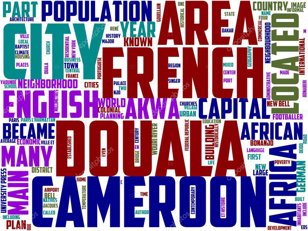 douala typography, wordart, wordcloud, douala, cameroon, city, africa