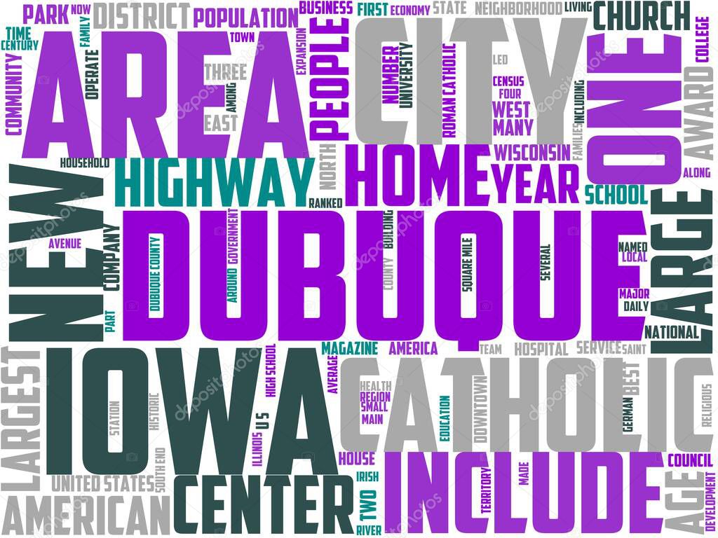 dubuque typography, wordart, wordcloud, iowa, dubuque, travel, city
