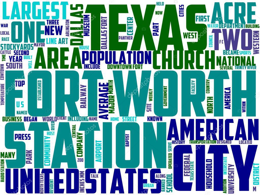 fort worth typography, wordart, wordcloud, texas, cityscape, skyline, downtown