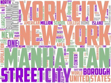 Manhattan tipografisi, kelime bulutu, kelime sanatı, şehir, Manhattan, ABD, mimari