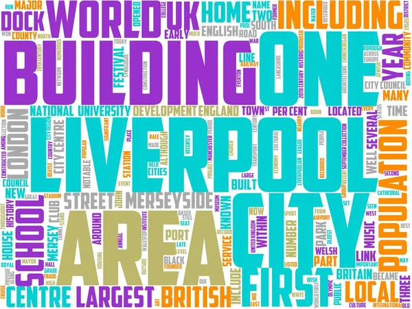Liverpool Tipografia Wordart Wordcloud Liverpool Architettura Edificio — Foto Stock