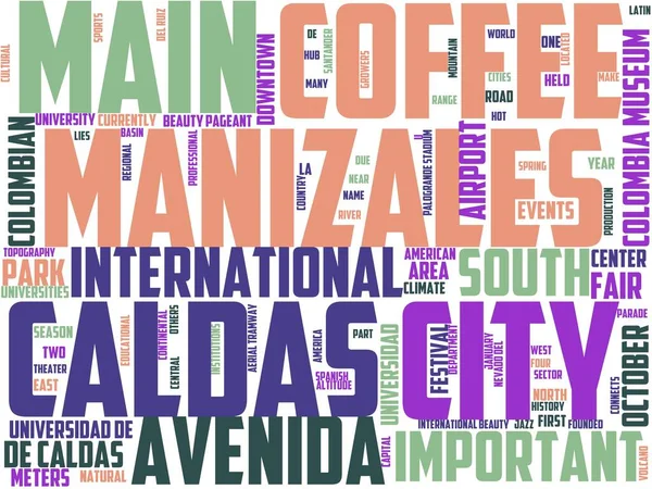 Manizales Tipografía Wordcloud Wordart Viajes Colombia Manizales Paisaje — Foto de Stock