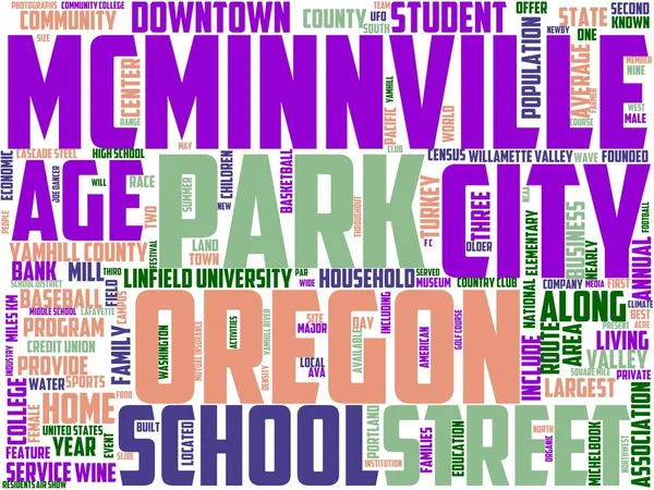 Mcminnville Typography Wordcloud Wordart Mcminnville Usa Oregon Mapa — Foto de Stock