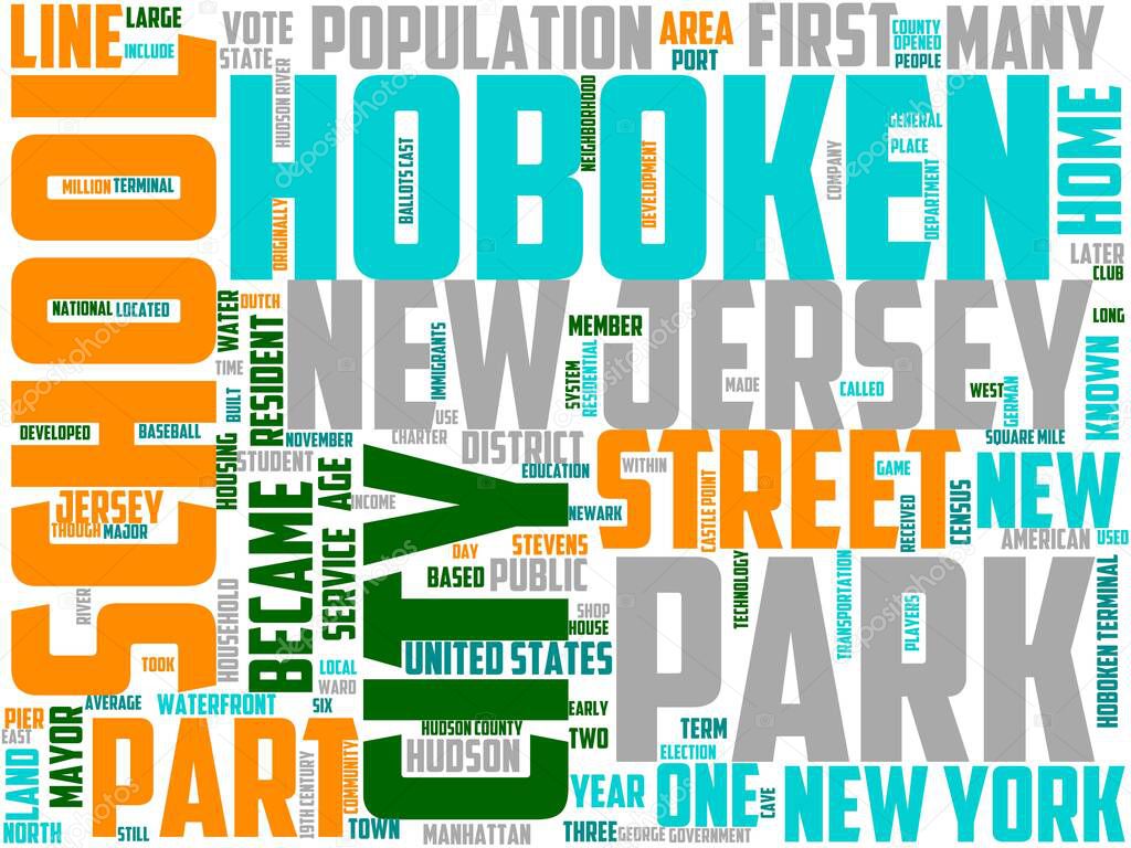 hoboken typography, wordart, wordcloud, hoboken, city, urban, architecture