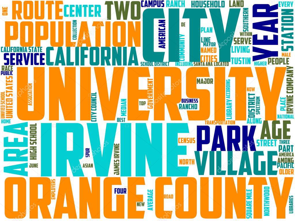 irvine typography, wordart, wordcloud, california, irvine, skyline, city