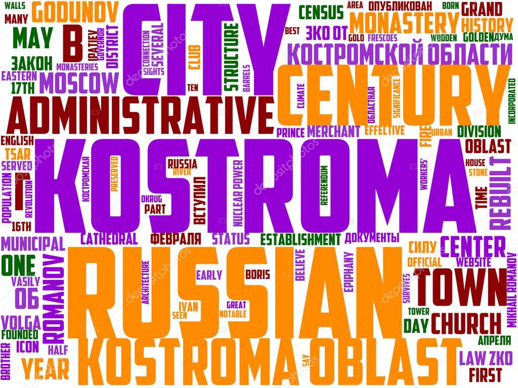 kostroma typography, wordart, wordcloud, old, tourism, kostroma, travel