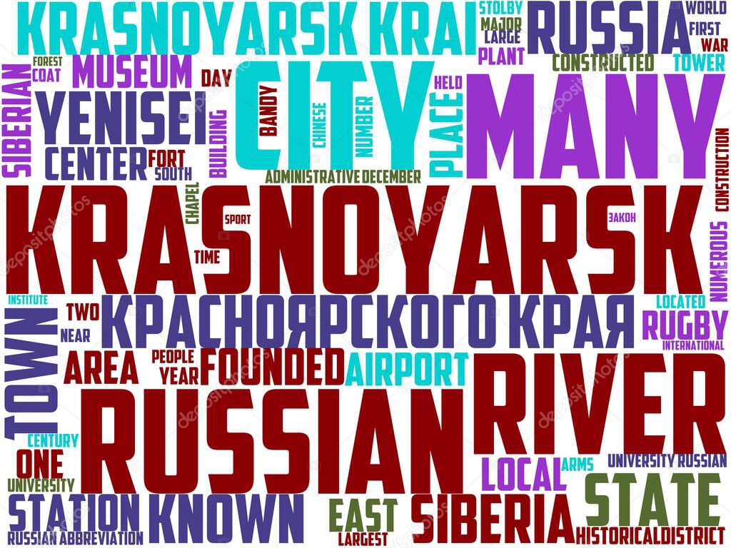 krasnoyarsk typography, wordart, wordcloud, russia, siberia, krasnoyarsk, travel