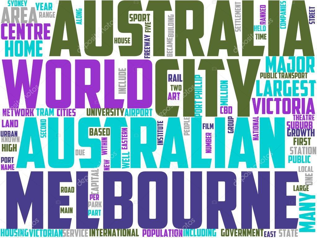 melbourne typography, wordcloud, wordart, australia, melbourne, city, victoria