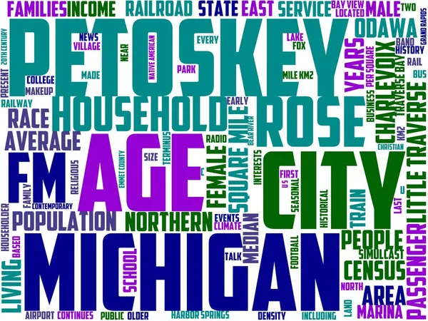 Petoskey Typography Wordcloud Wordart Petoskey Travel Landscape Mice Net — Foto de Stock