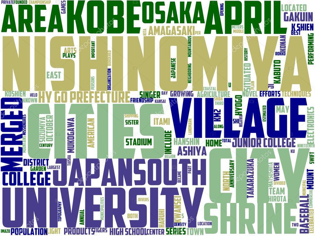 nishinomiya typography, wordcloud, wordart, japan, travel, nishinomiya, landscape