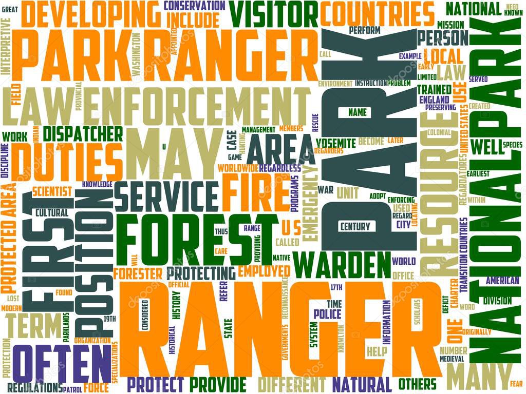 park ranger typography, wordcloud, wordart, ranger, park, national, people