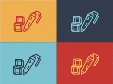 3d Küp Kalem Logosu Şablonu, Vektörün Basit Düz Simgesi, 3d, Kalem