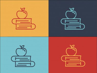 Apple On Books Logo Şablonu, Basit Düz Okul Simgesi, Eğitim, Elma