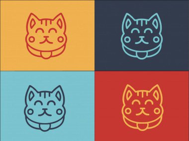 Asya Kedi Logosu Şablonu, Kedi, Hayvan, Mutlu Basit Düz Simge