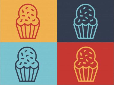 Fırınlanmış Kek Logosu Şablonu, Basit Düz Yiyecek Simgesi, Tatlı, Kek