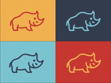 Büyük Gergedan Logosu Şablonu, Gergedanın Basit Düz Simgesi, Vahşi Yaşam, Doğa