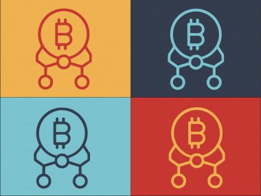 Blockchain Bitcoin Logo Şablonu, Bitcoin 'in Basit Düz Simgesi, Engelleme Zinciri, Finans