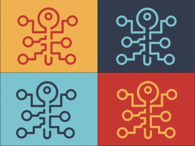 Blockchain Dijital Anahtar Logo Şablonu, Anahtarın Basit Düz Simgesi, Engelleme Zinciri, Dijital