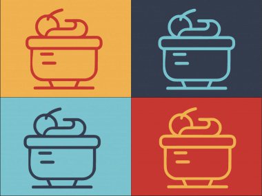 Bowl Meyve Logosu Şablonu, Bowl 'un Basit Düz Simgesi, Sağlıklı, Yiyecek