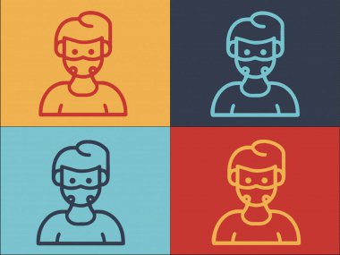 Maskeli Çocuk Logo Şablonu, Basit Düz Maske Simgesi, Korunma, Korunma Virüsü