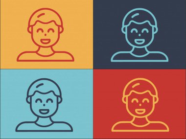 Düğmeli Adam Gülümseyen Logo Şablonu, İnsanın Basit Düz Simgesi, İnsanlar, Mutlu